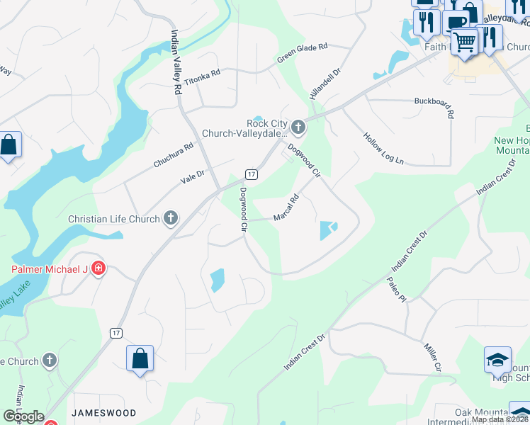 map of restaurants, bars, coffee shops, grocery stores, and more near 2512 Marcal Road in Birmingham