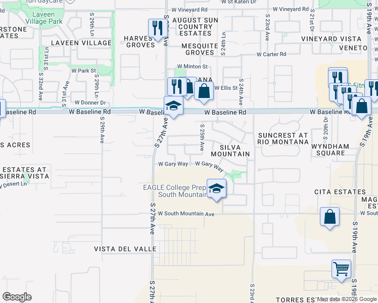 map of restaurants, bars, coffee shops, grocery stores, and more near 2530 West Beverly Road in Phoenix