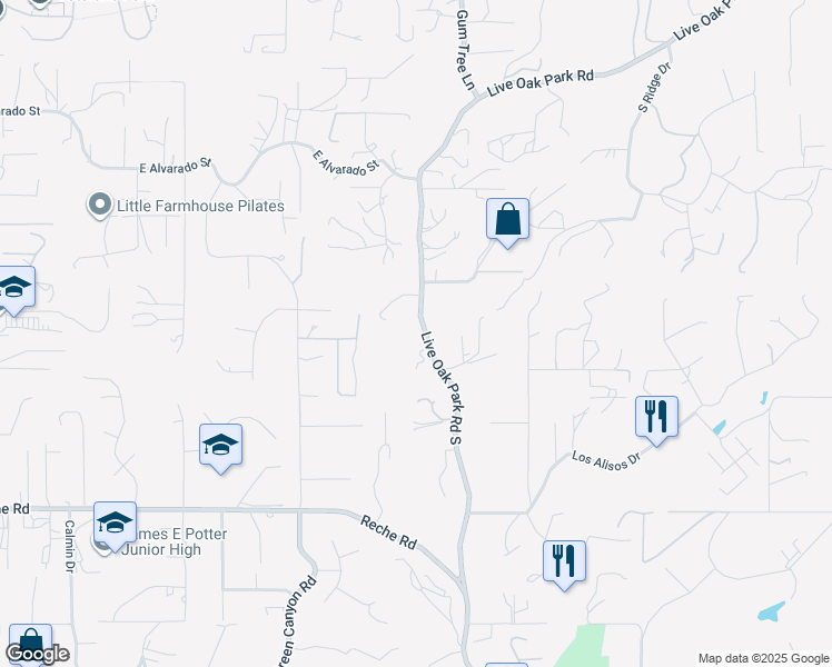 map of restaurants, bars, coffee shops, grocery stores, and more near 901 Live Oak Park Road South in Fallbrook