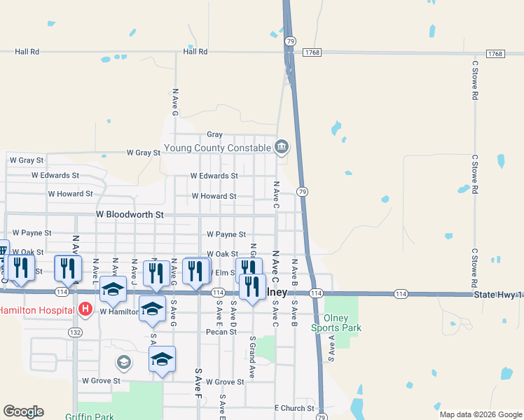 map of restaurants, bars, coffee shops, grocery stores, and more near 101 East Bloodworth Street in Olney