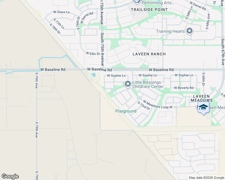 map of restaurants, bars, coffee shops, grocery stores, and more near 7411 West Fawn Drive in Phoenix