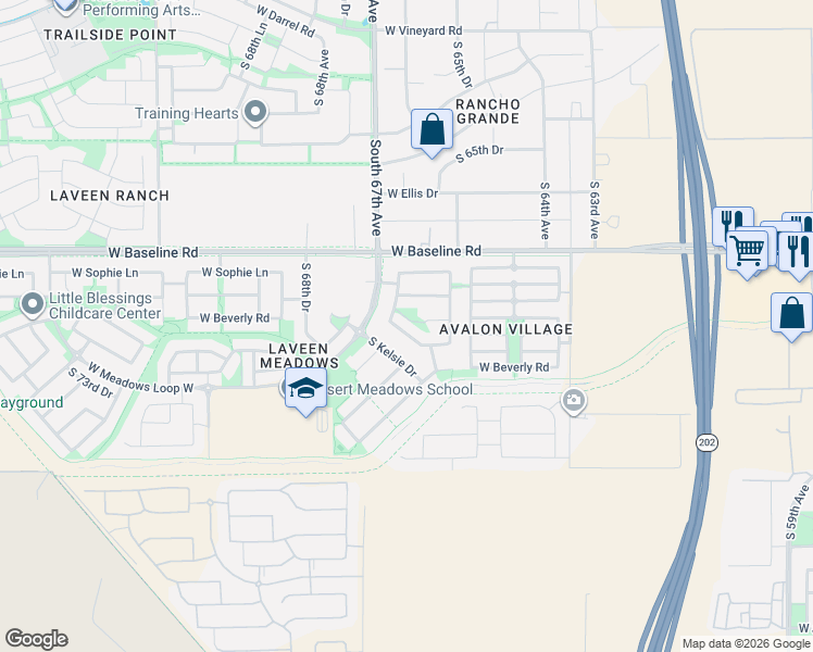 map of restaurants, bars, coffee shops, grocery stores, and more near 6626 West Harwell Road East in Phoenix