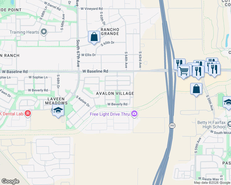map of restaurants, bars, coffee shops, grocery stores, and more near 6344 West Fawn Drive in Phoenix