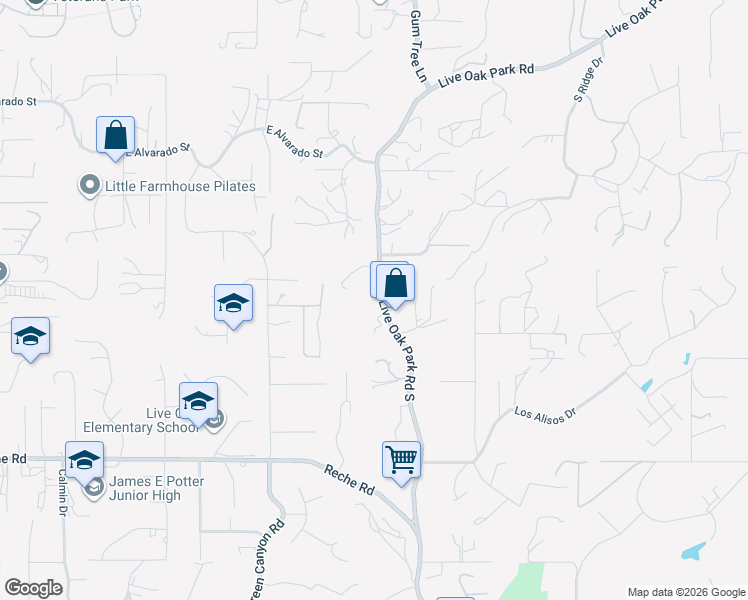 map of restaurants, bars, coffee shops, grocery stores, and more near 901 Live Oak Park Road South in Fallbrook