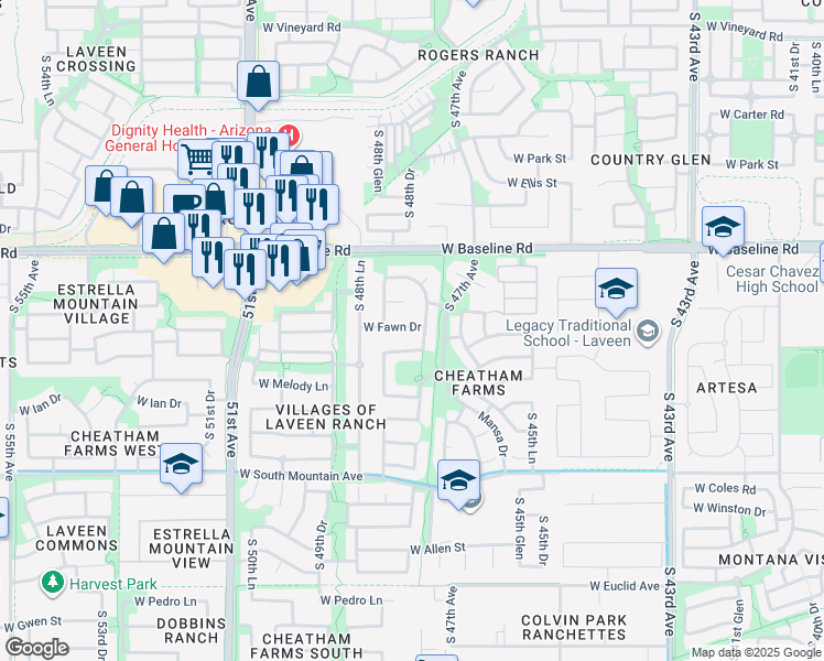 map of restaurants, bars, coffee shops, grocery stores, and more near 4805 West Fawn Drive in Phoenix