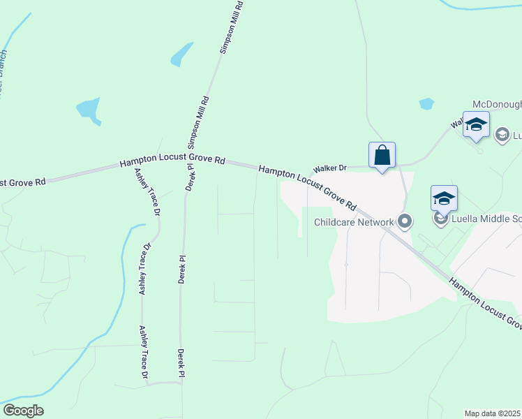 map of restaurants, bars, coffee shops, grocery stores, and more near 109 Donovan Avenue in Locust Grove