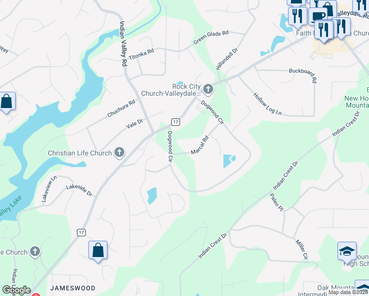 map of restaurants, bars, coffee shops, grocery stores, and more near 2512 Marcal Road in Birmingham