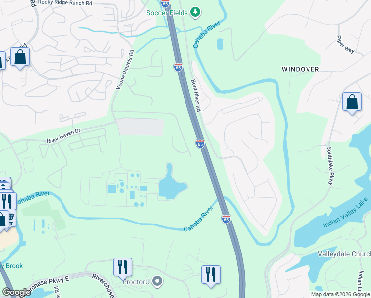 map of restaurants, bars, coffee shops, grocery stores, and more near 2548 Ridgemont Drive in Birmingham