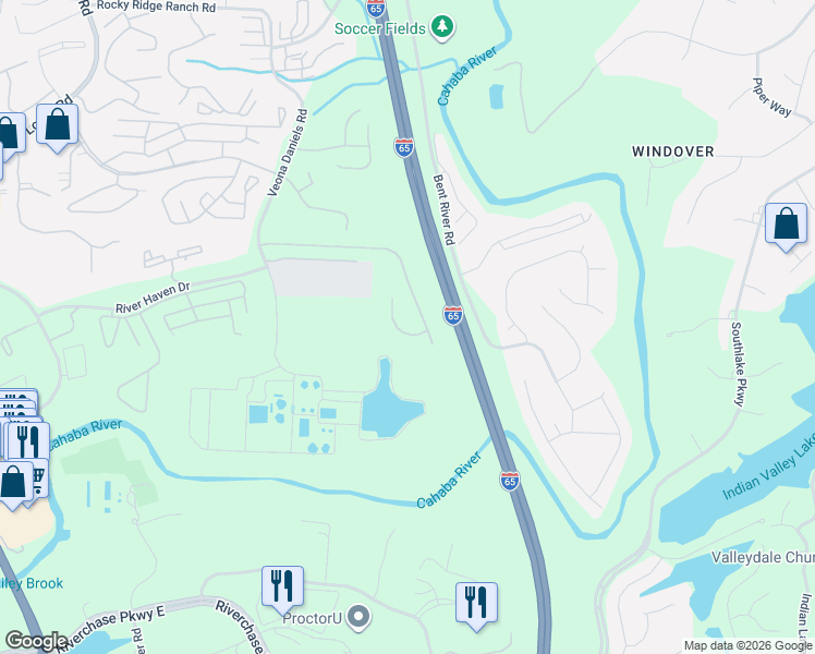 map of restaurants, bars, coffee shops, grocery stores, and more near 4361 Ridgemont Circle in Birmingham
