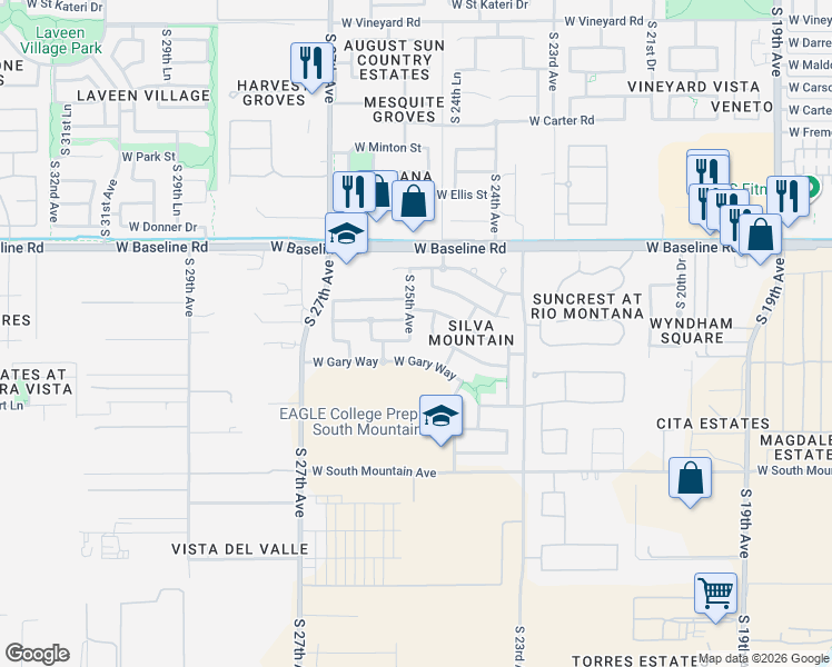 map of restaurants, bars, coffee shops, grocery stores, and more near 7915 South 25th Avenue in Phoenix