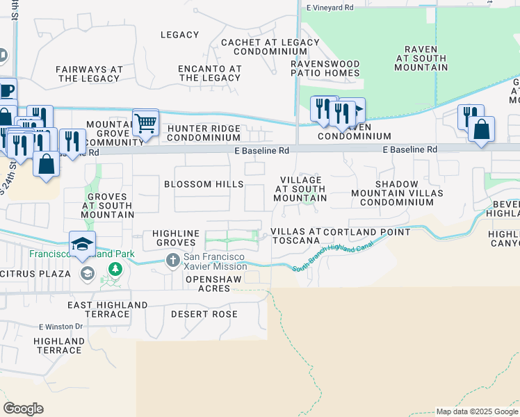 map of restaurants, bars, coffee shops, grocery stores, and more near 3138 East Harwell Road in Phoenix