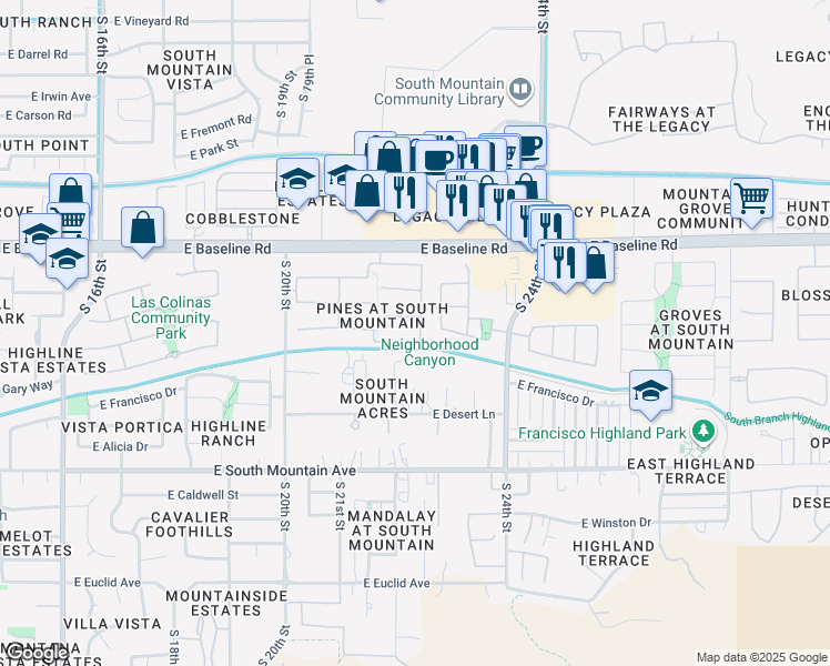 map of restaurants, bars, coffee shops, grocery stores, and more near 2232 East Fawn Drive in Phoenix