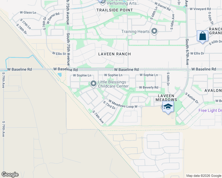 map of restaurants, bars, coffee shops, grocery stores, and more near 7213 West Fawn Drive in Phoenix