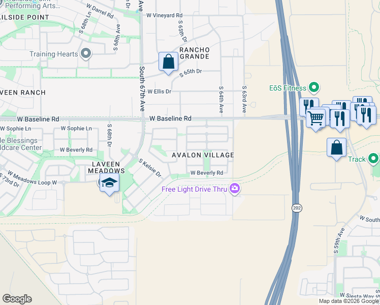 map of restaurants, bars, coffee shops, grocery stores, and more near 6445 West Constance Way in Phoenix
