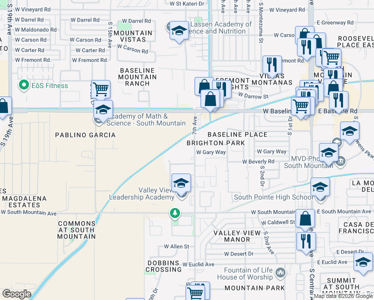 map of restaurants, bars, coffee shops, grocery stores, and more near 7830 South 7th Avenue in Phoenix