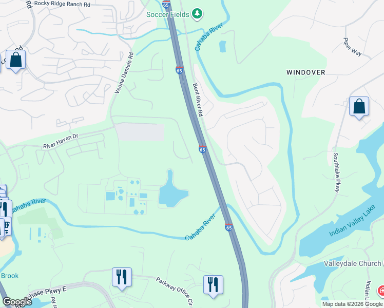 map of restaurants, bars, coffee shops, grocery stores, and more near 2552 Ridgemont Drive in Birmingham