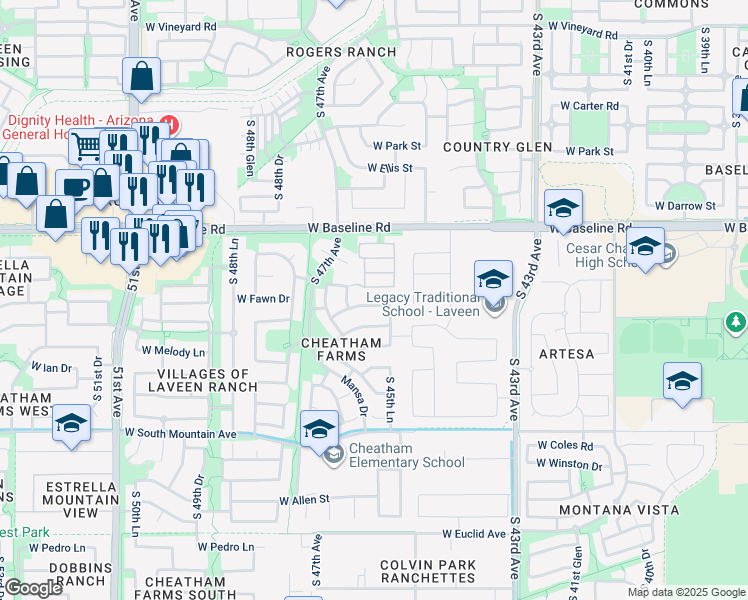 map of restaurants, bars, coffee shops, grocery stores, and more near 4530 West Fawn Drive in Phoenix