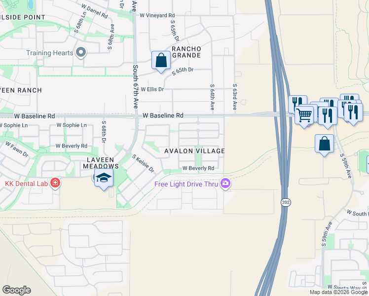 map of restaurants, bars, coffee shops, grocery stores, and more near 6445 West Constance Way in Phoenix