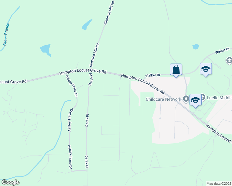 map of restaurants, bars, coffee shops, grocery stores, and more near 108 Donovan Avenue in Locust Grove