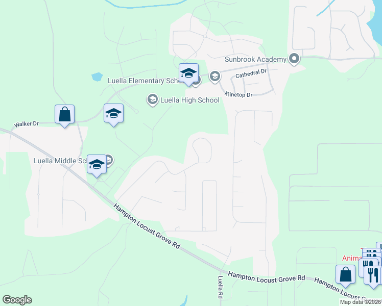 map of restaurants, bars, coffee shops, grocery stores, and more near 286 Whistle Way in Locust Grove