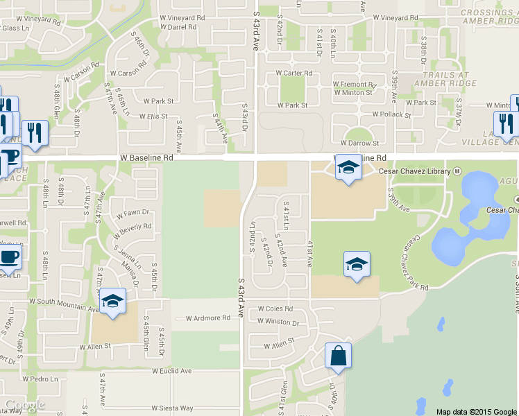 map of restaurants, bars, coffee shops, grocery stores, and more near 8125 South 43rd Avenue in Phoenix