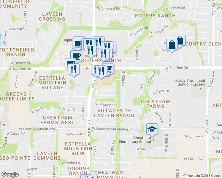 map of restaurants, bars, coffee shops, grocery stores, and more near 4930 West Fawn Drive in Phoenix
