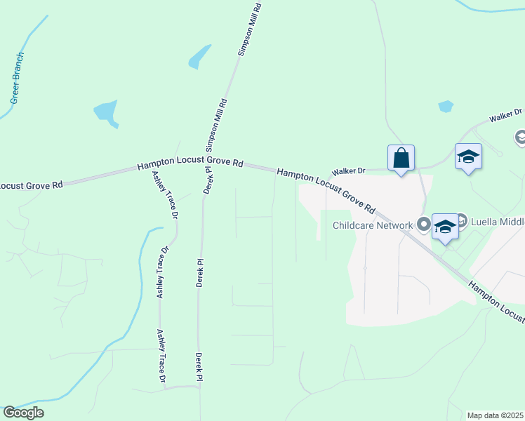 map of restaurants, bars, coffee shops, grocery stores, and more near 108 Donovan Avenue in Locust Grove