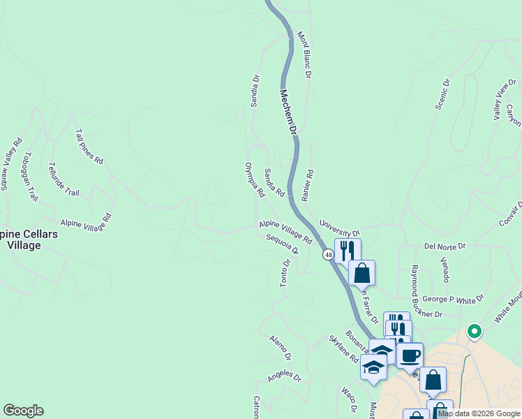 map of restaurants, bars, coffee shops, grocery stores, and more near 205 Sequoia Drive in Ruidoso