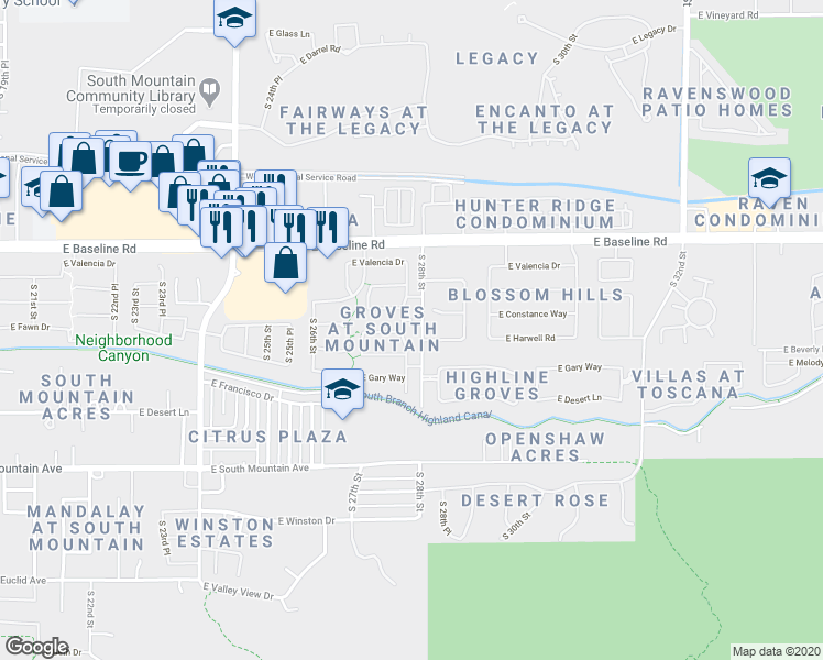 map of restaurants, bars, coffee shops, grocery stores, and more near 2751 East Fawn Drive in Phoenix