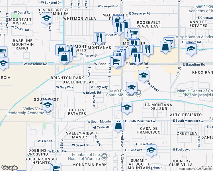map of restaurants, bars, coffee shops, grocery stores, and more near 106 West Gary Way in Phoenix