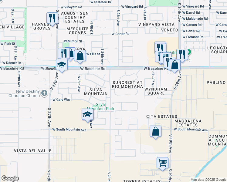 map of restaurants, bars, coffee shops, grocery stores, and more near 2205 West Fawn Drive in Phoenix