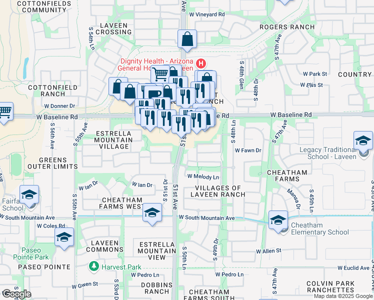 map of restaurants, bars, coffee shops, grocery stores, and more near 7826 South 50th Lane in Phoenix