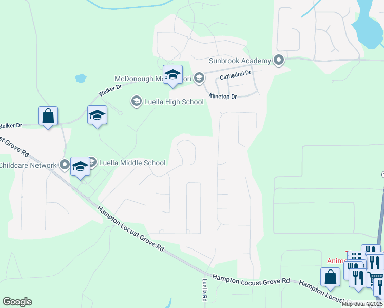 map of restaurants, bars, coffee shops, grocery stores, and more near 229 Whistle Way in Locust Grove