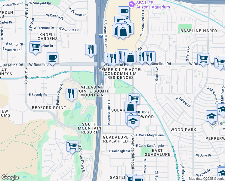 map of restaurants, bars, coffee shops, grocery stores, and more near 5424 Calle Cerritos in Guadalupe