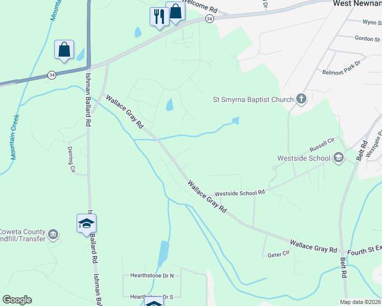 map of restaurants, bars, coffee shops, grocery stores, and more near 49 Wallace Gray Court in Newnan