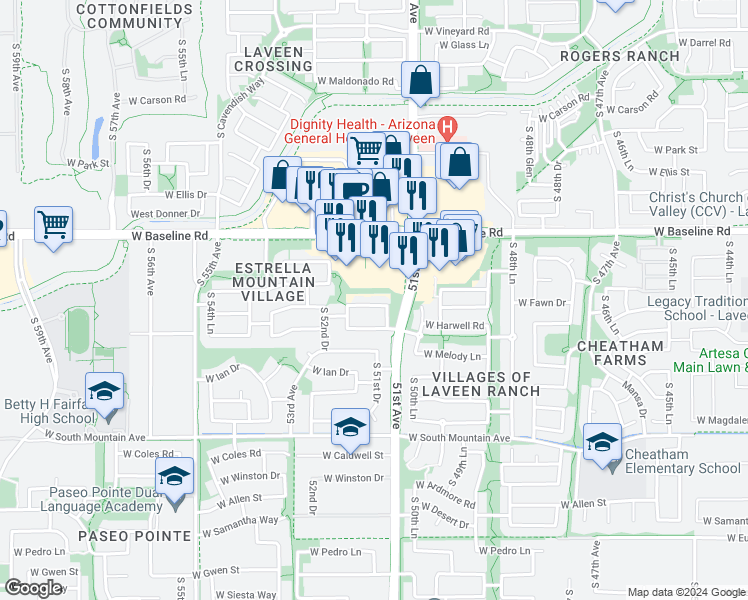 map of restaurants, bars, coffee shops, grocery stores, and more near 5116 West Fawn Drive in Phoenix