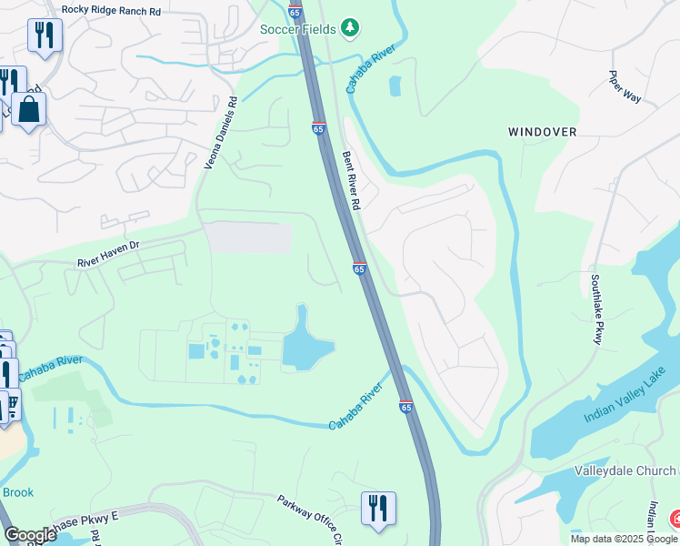 map of restaurants, bars, coffee shops, grocery stores, and more near 2544 Ridgemont Drive in Birmingham