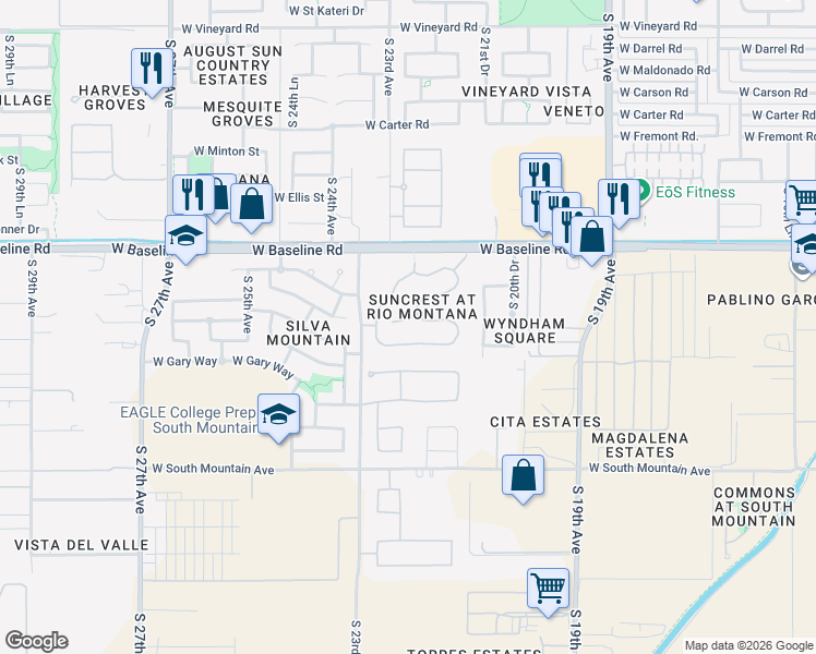map of restaurants, bars, coffee shops, grocery stores, and more near 2207 W Fawn Dr in Phoenix