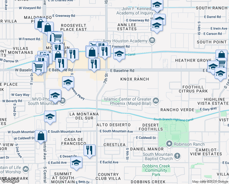 map of restaurants, bars, coffee shops, grocery stores, and more near 809 Constance Way in Phoenix