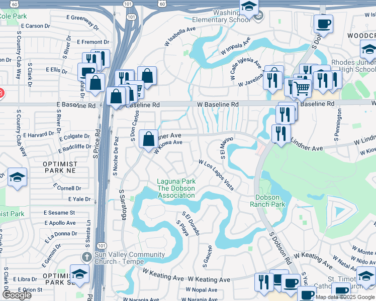 map of restaurants, bars, coffee shops, grocery stores, and more near 2209 South Don Luis in Mesa