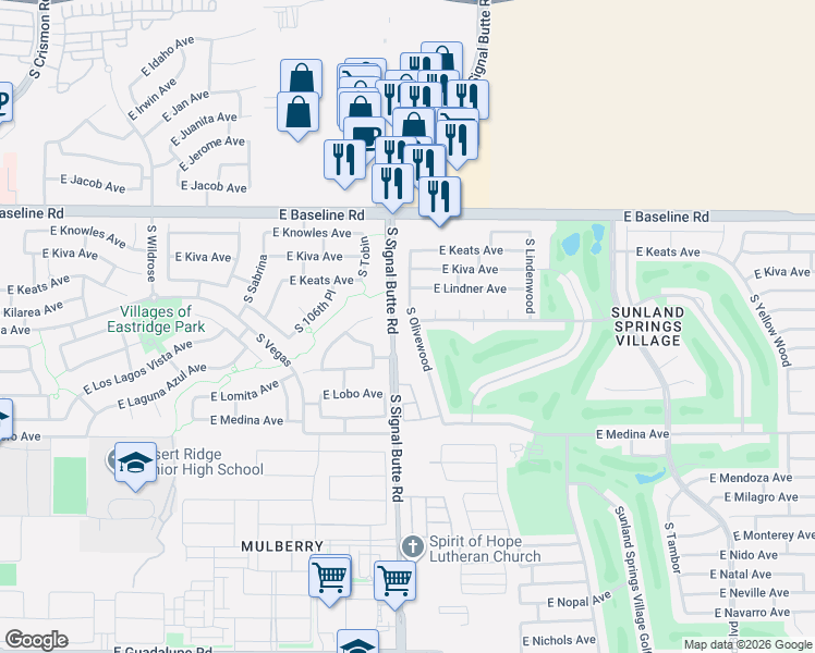 map of restaurants, bars, coffee shops, grocery stores, and more near 2001-2219 S Signal Butte Rd in Mesa