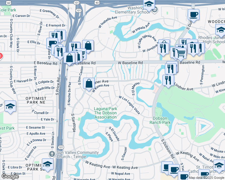 map of restaurants, bars, coffee shops, grocery stores, and more near 2209 South Don Luis in Mesa