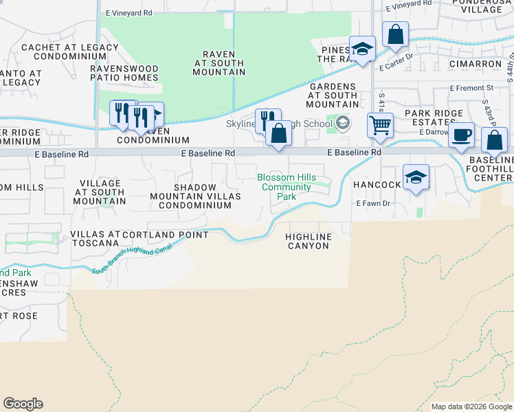 map of restaurants, bars, coffee shops, grocery stores, and more near 7611 South 36th Street in Phoenix