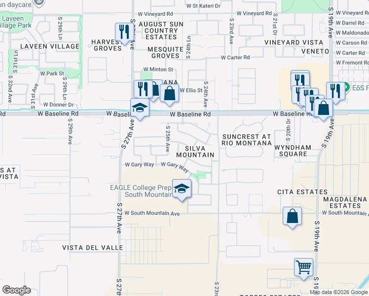 map of restaurants, bars, coffee shops, grocery stores, and more near 2409 West Beverly Road in Phoenix