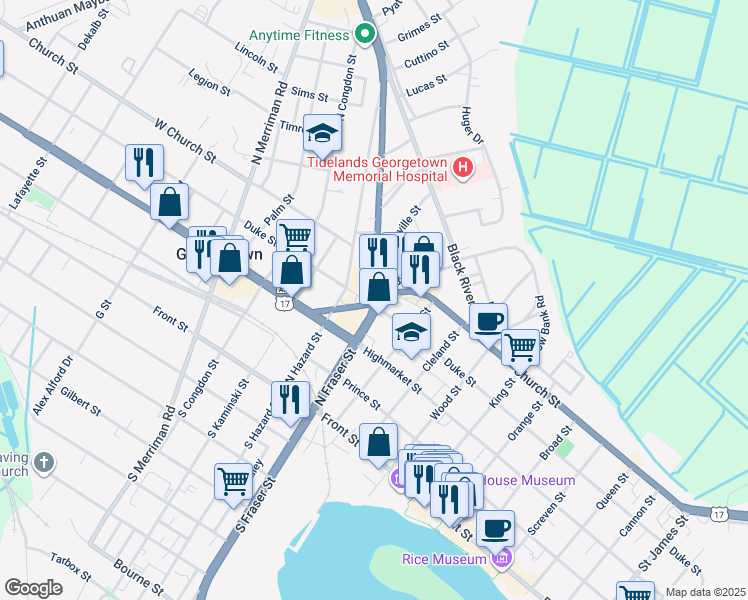map of restaurants, bars, coffee shops, grocery stores, and more near in Georgetown