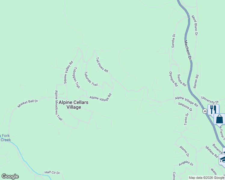 map of restaurants, bars, coffee shops, grocery stores, and more near 273 Alpine Village Road in Ruidoso