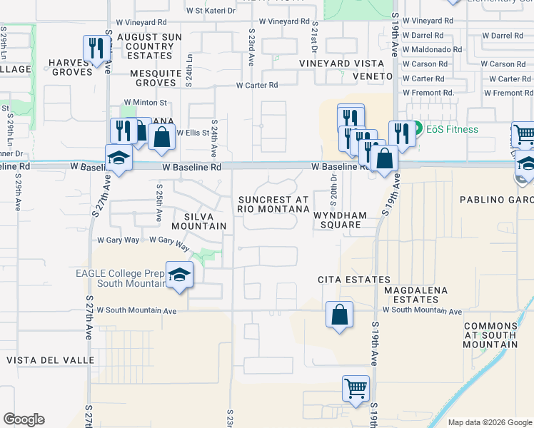 map of restaurants, bars, coffee shops, grocery stores, and more near 2207 West Fawn Drive in Phoenix