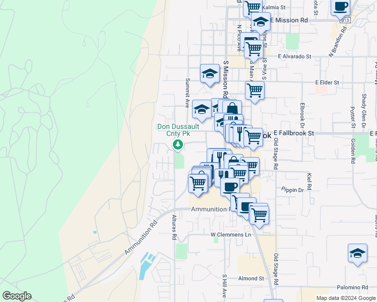 map of restaurants, bars, coffee shops, grocery stores, and more near 820 Cozy Court in Fallbrook