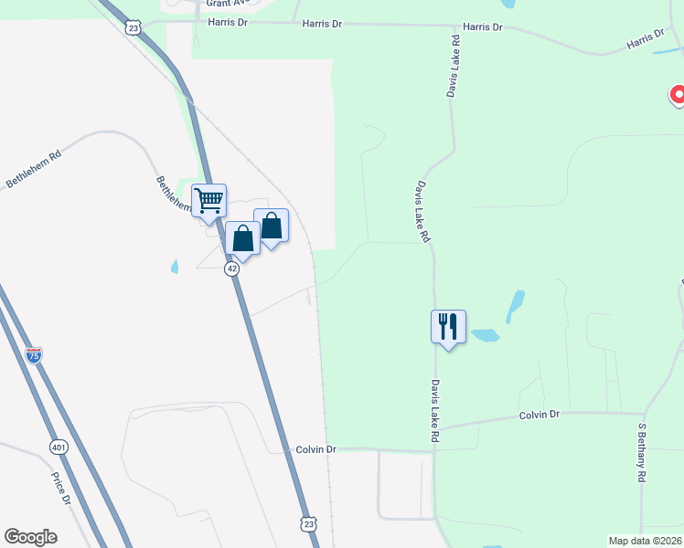 map of restaurants, bars, coffee shops, grocery stores, and more near 140 Pine Grove Road in Locust Grove