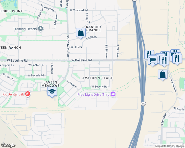 map of restaurants, bars, coffee shops, grocery stores, and more near 6445 West Constance Way in Phoenix